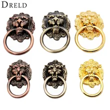DRELD Antique Furniture Handles Vintage Lion Head Cabinet Knobs and Handles Furniture Door Cabinet Drawer Pull Handle Knob Ring yellow brass chinese vintage lion head furniture door pull handle 190 260mm