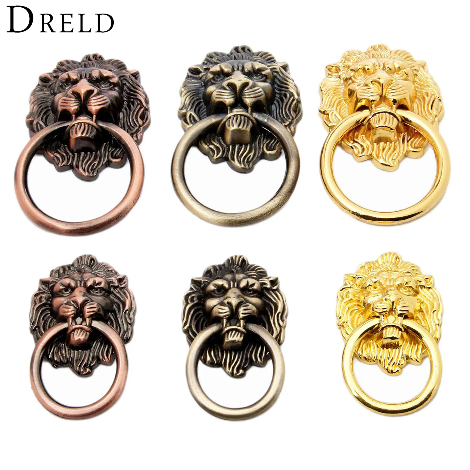 DRELD Antique Furniture Handles Vintage Lion Head Cabinet Knobs and Handles Furniture Door Cabinet Drawer Pull Handle Knob Ring