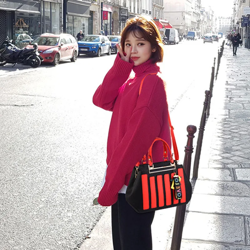 Fashion Stitching Handbag For Women Leather Crossbody Bags Female Messenger Shoulder Tote Lady Purse Bolsa Sac A Main SS7242 (5)