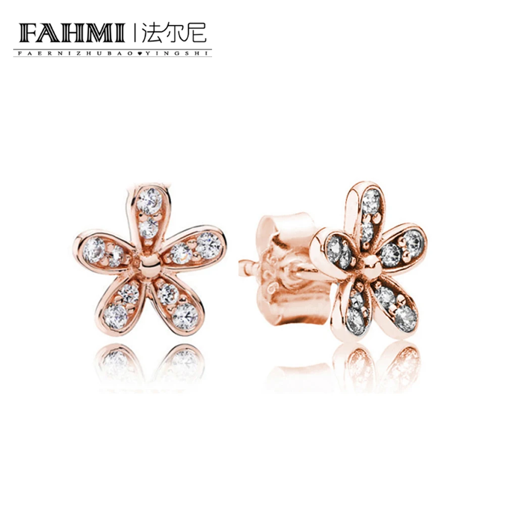 

FAHMI 100% 925 Sterling Silver Brand New 1:1 280570CZC Daisy Flower Rose Gold Earrings Original High Quality Fashion Jewelry
