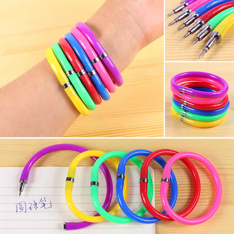 24 PCS Bangles Ballpoint Pens Antistress Bracelet Bent Kawaii Bent Wristband Canetinha Luxury Study Gudetama Supplies Campus