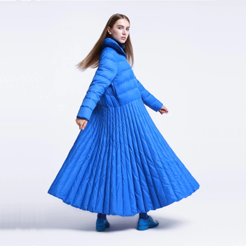 Осенняя и зимняя Юбка стильная Длинная женская куртка специальный дизайн пальто синего размера плюс женские парки Повседневная теплая одежда