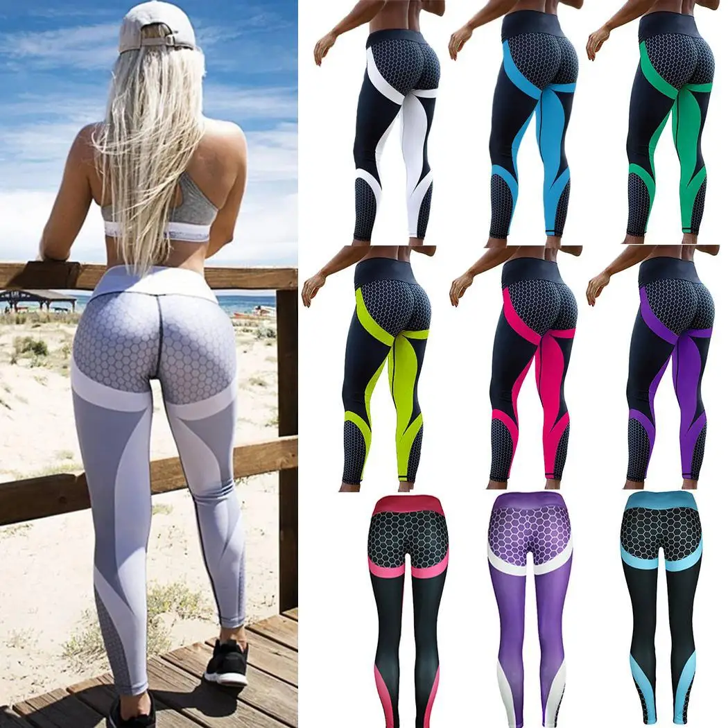 Women Casual Floral Elastic Long Yoga Pants Waist Black, Gray Leggings