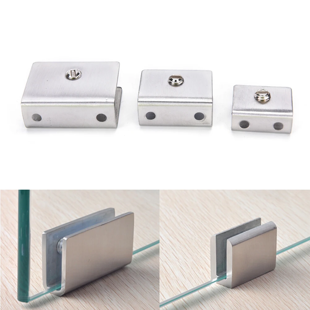 Useful 4Pcs Stainless Steel Silver 6-12mm Square Clamp Holder Bracket Clip For Glass Shelf Handrails