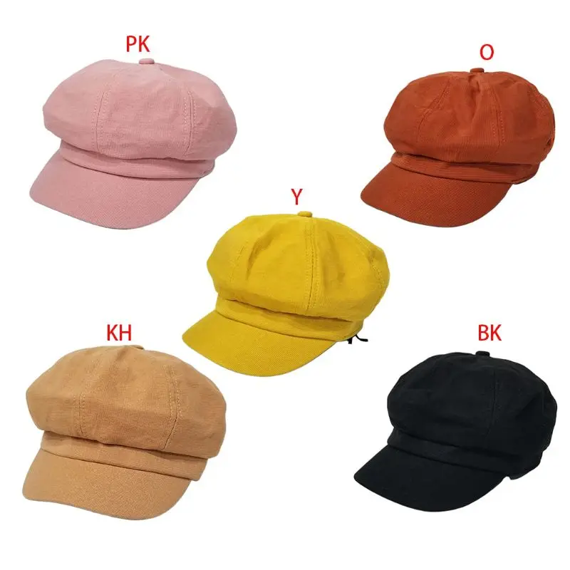 

Women Girl Vintage Visor Beret Hat Bright Solid Color Letters Embroidery Octagonal Newsboy Artist Painter Flat Peaked Hat