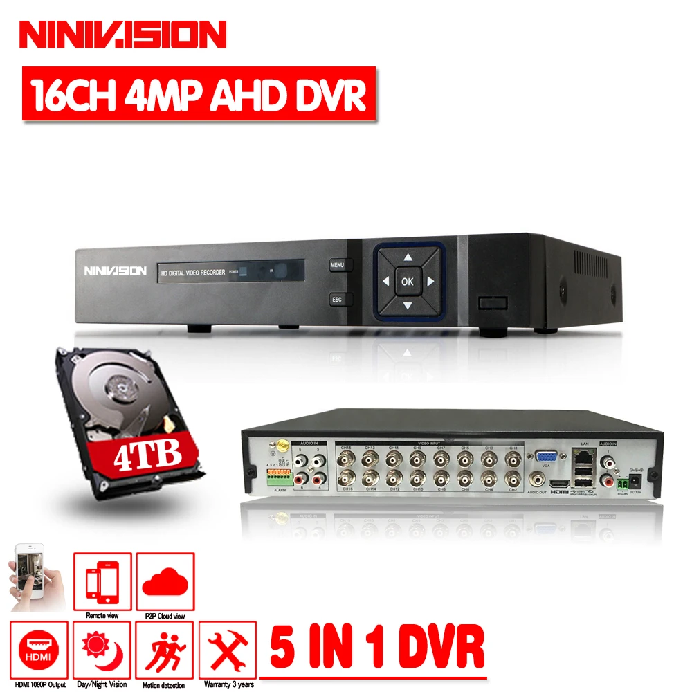 16 каналов AHD DVR 4MP 16CH AHD/CVI/TVI DVR 4 м видеонаблюдения видео рекордер Гибридный DVR NVR HVR 5 в 1 DVR для системы видеонаблюдения