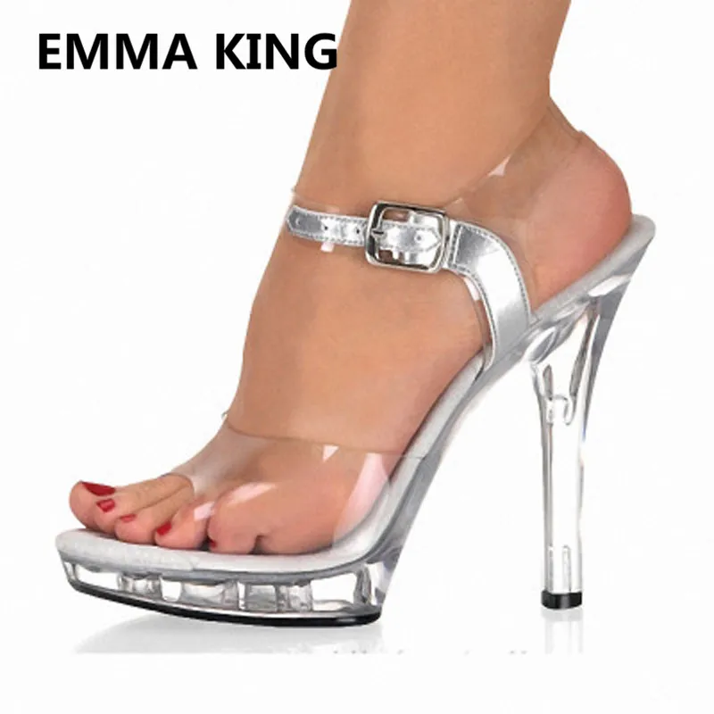 

2019 New PVC Transparent Women Clear Heel Platform Sandals Open Toe Buckle Strap Ladies Party Shoes Woman Sexy High Heel Sandals