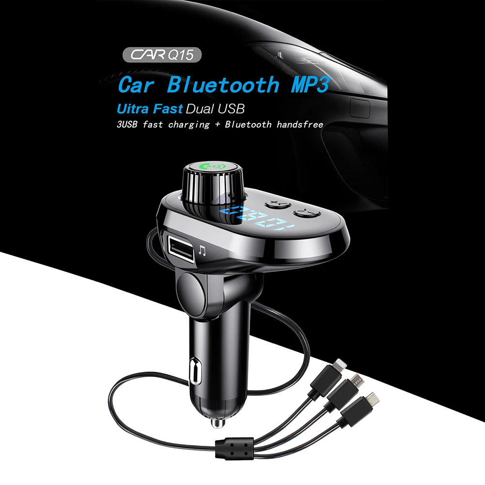 Bluetooth V5.0 автомобильный fm-передатчик с сенсорным экраном Автомобильный MP3-плеер беспроводной громкой связи USB с двумя выходами высокого качества