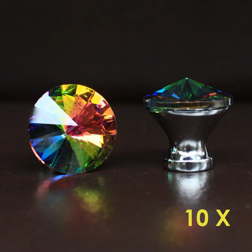 10 pcs 30mm crystal drawer knobs chrome base pull handle glass