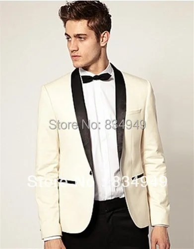 Custom Made To Measure Ivory Tuxedo Jacket Black Lapel Tailored Custom Made To Measure Ivory Tuxedo Jacket Black Lapel Tailored Wedding Suits For Men