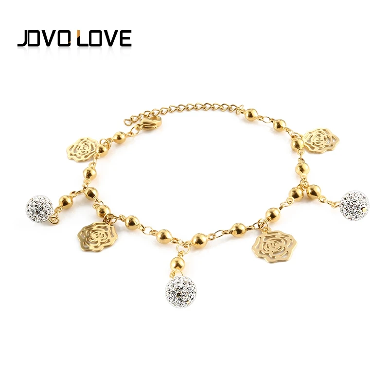 

JOVO Pulseras Flower Zirconia Charm Bracelets for Women Girl Gold Color Link Chain Adjustable Bracelets & Bangle Wedding Jewelry
