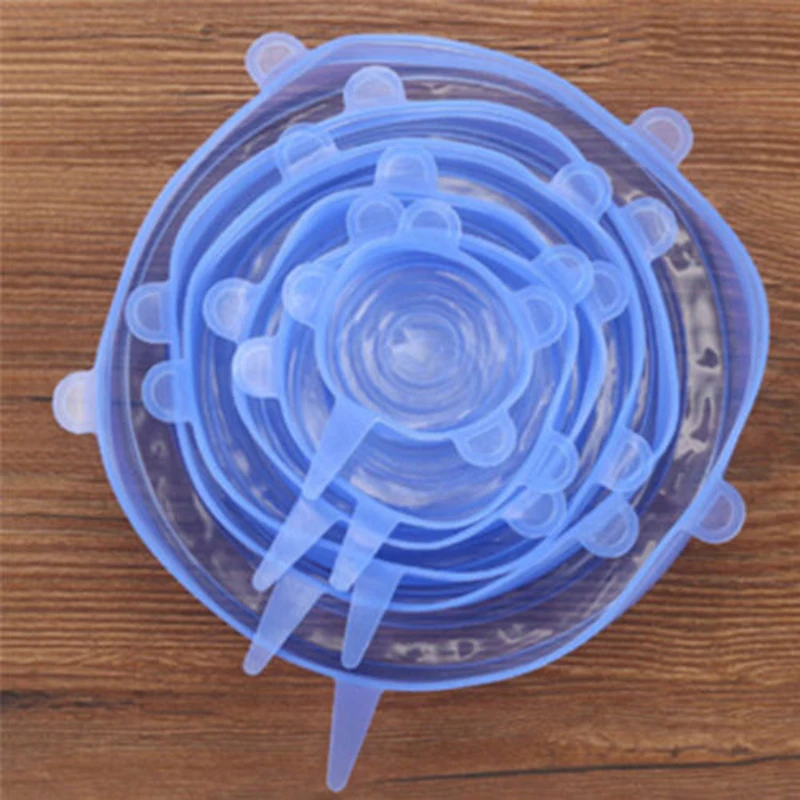 

6PCS Silicone stretch lids universal lid Bowl Cover Pan Reusable Wrap Pot Lid Food Fresh Protector Cap for Kitchen Sealing Bowls
