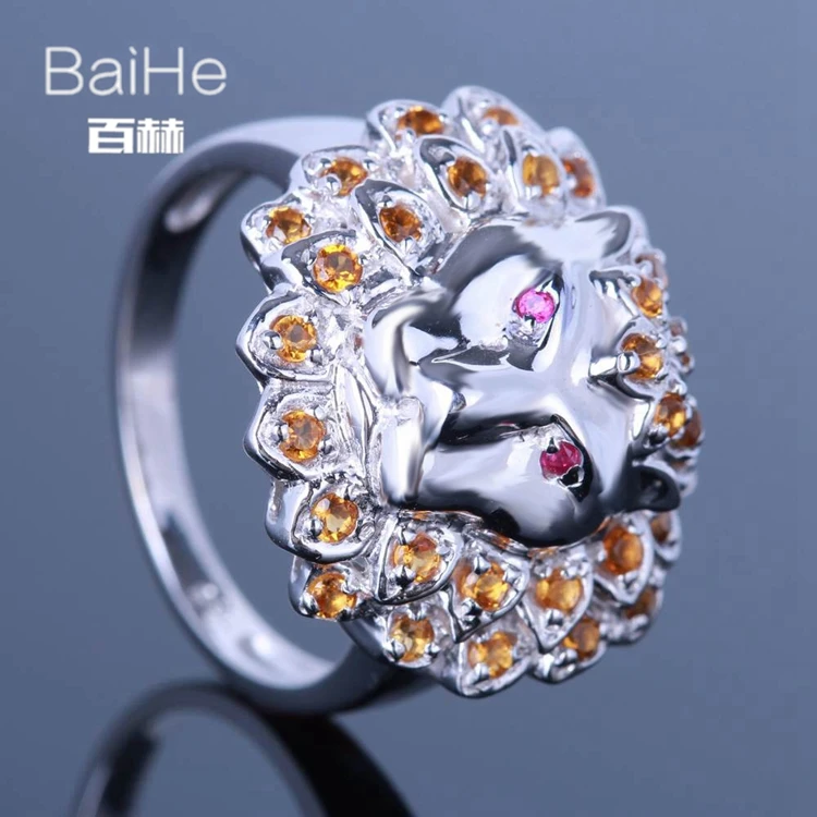 BAIHE Solid 14 K белое золото(AU585) 0.6CT Сертифицированный H/SI круглый вырез подлинные Рубины/цитрин свадебные женские модные ювелирные изделия кольцо