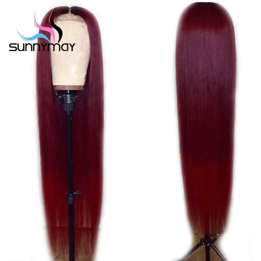 Sunnymay волос бордовый синтетические волосы на кружеве парик с ребенком волосы прямые 130% плотность бразильский Remy Ombre Человеческие