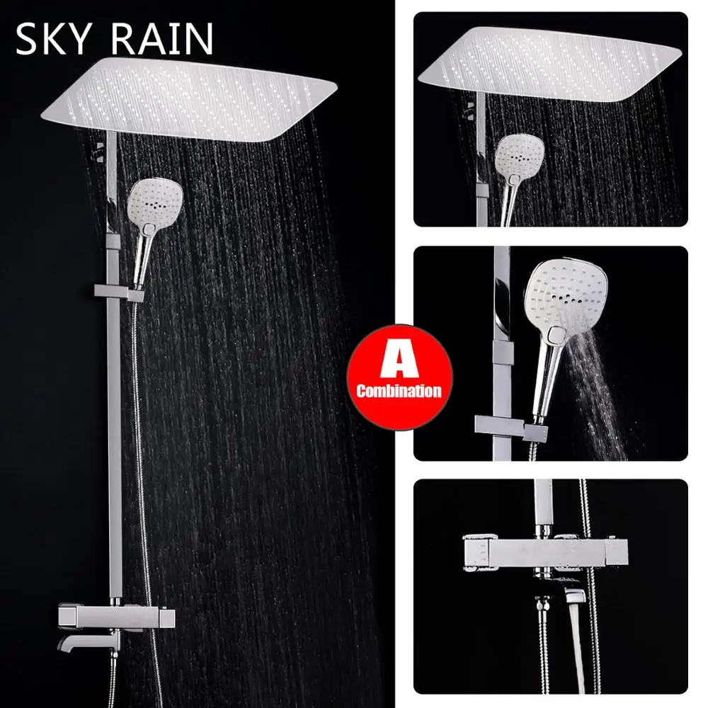SKY RAIN Wall Mounted Brass Air Injection Thermostatic Rainfall Shower System with Handheld Shower Head Set SKY RAIN Wall Mounted Brass Air Injection Thermostatic Rainfall Shower System with Handheld Shower Head Set