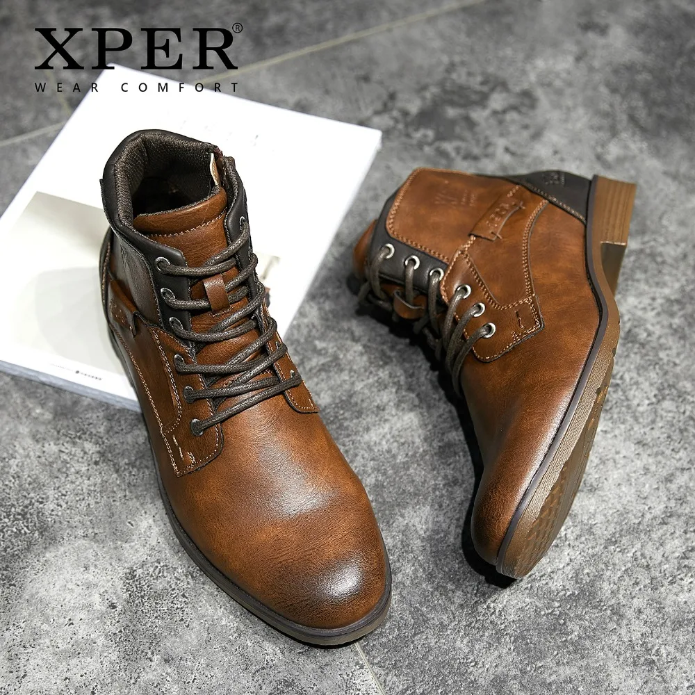 XPER 2019 primavera nueva moda tobillo botas de los hombres de actualización de la motocicleta botas comodidad luz invierno zapatos ejército # XHY12504LG - 1