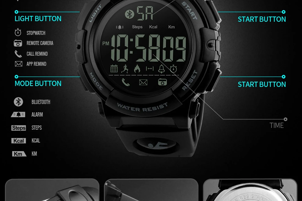 SKMEI модные часы Smart Watch Для мужчин шагомер калории Водонепроницаемый 5Bar Фитнес трекер электронные часы, Bluetooth часы Relogio Masculino 1303