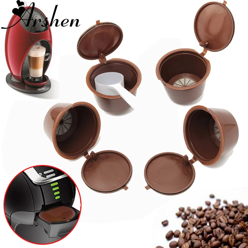 

Arshen 4 Pcs/Set Dolce Gusto Coffee Capsule Plsatic Refillable Capsule Reusable 200 Times Compatible with Nescafe Dolce Gusto