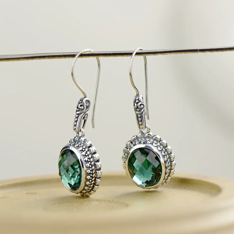 Серьги из серебра 925 пробы с натуральным камнем и зеленым кристаллом, серьги-капли для женщин, женские ювелирные изделия Oorbellen Ringen