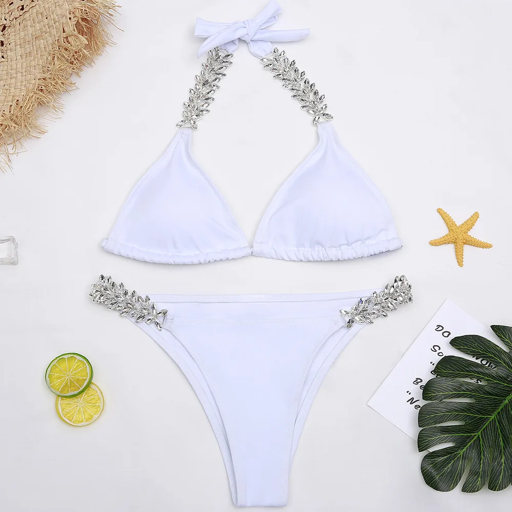 

2019 Rhinestone Swimsuit Women Bikinis Crystal Diamond Bikini Set Metal Chain Swimwear female Luxury Aristocratic Swimming Suit