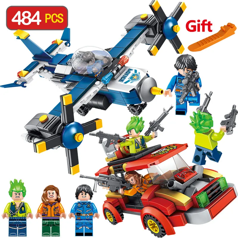 

City Police Series Compatible LegoINGLY Military Aircraft Chase The Robber Fire Mech Model Building Blocks Children Toys