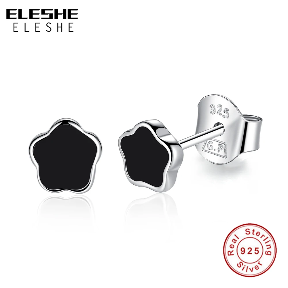 ELESHE 925 пробы серебряные крошечные эмалированные цветочные серьги для женщин модные ювелирные изделия Стерлинговое Серебро-ювелирные изделия