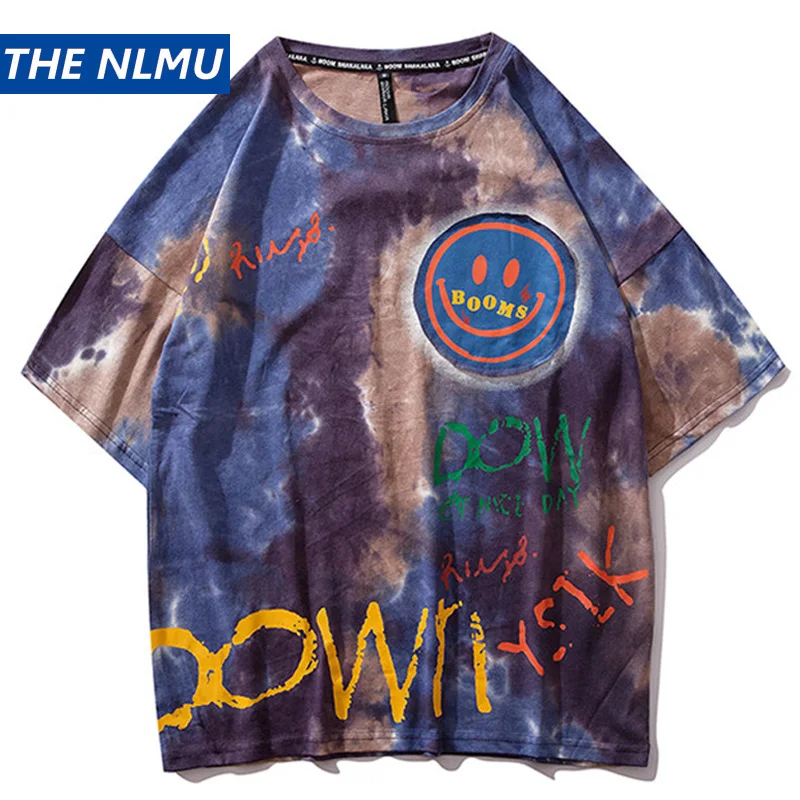 

Harajuku Hip Hop Tie Dyeing T-shirts Men Streetwear Print tshirt 2019 Fashion Mens Summer Tops Tees Cotton Casual Male HW259