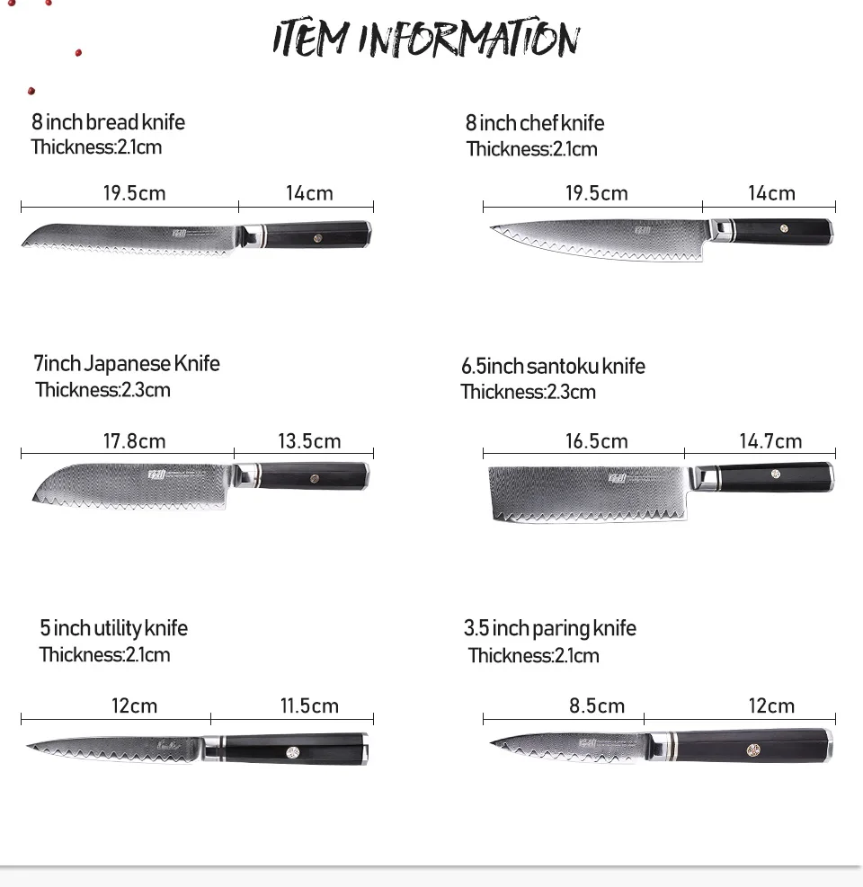 FINDKING профессиональный набор из 6 предметов с восьмиугольной ручкой и рисунком лестницы, 67 слоев дамасской стали, черного дерева, набор кухонных ножей для шеф-повара