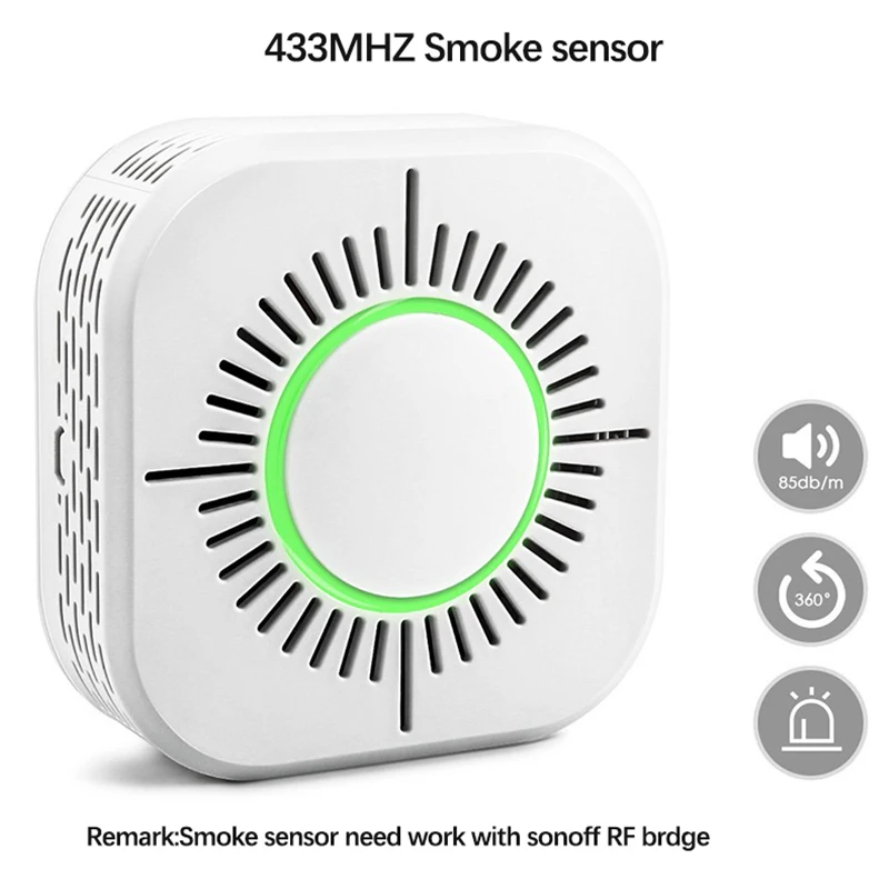 Беспроводной детектор дыма, совместимый с Sonoff RF мостом для умного дома, сигнализация, безопасность 433 МГц, чувствительный, супер-длительный срок службы в режиме ожидания