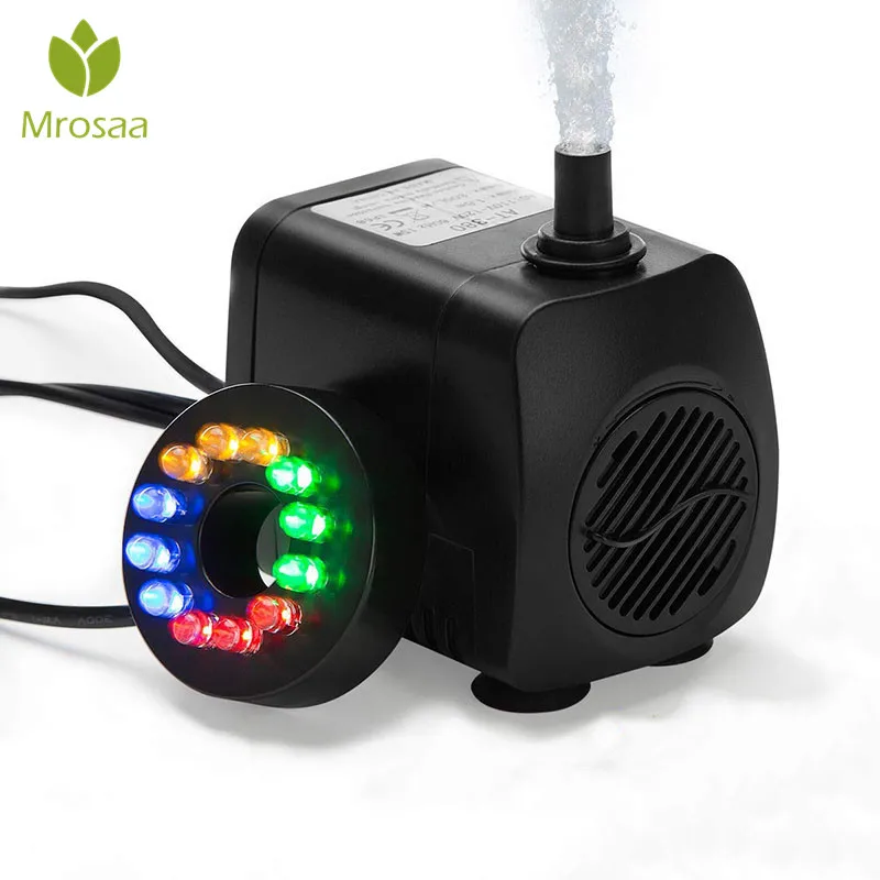 Mrosaa 15W LED Light Submersible Water Pump Fountain pump Kit Silent outdoor Hydroponic Aquarium Air Fish Tank Pond pumps