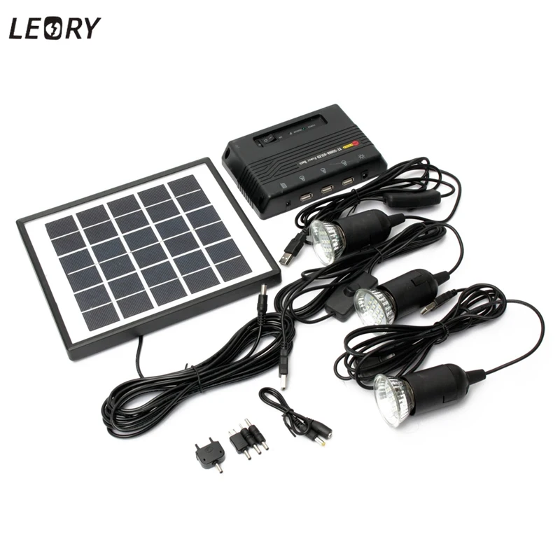 

LEORY 5V 1000mAh Solar Energy Lamp LED Light Powered Energy 4W 6V Solar Camp Charger +3pcs 3.7V LED Light USB Charger