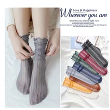 Летние женские тонкие носки с дырочками, 8 однотонных цветов, женские носки до икры, винтажный стиль, дышащие носки для колледжа