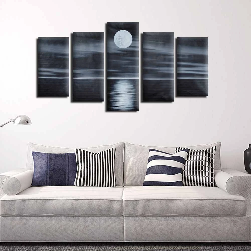 

5pcs Hand Paint Oil Painting Canvas Abstract Landscape Sea Moon Night Wall Art