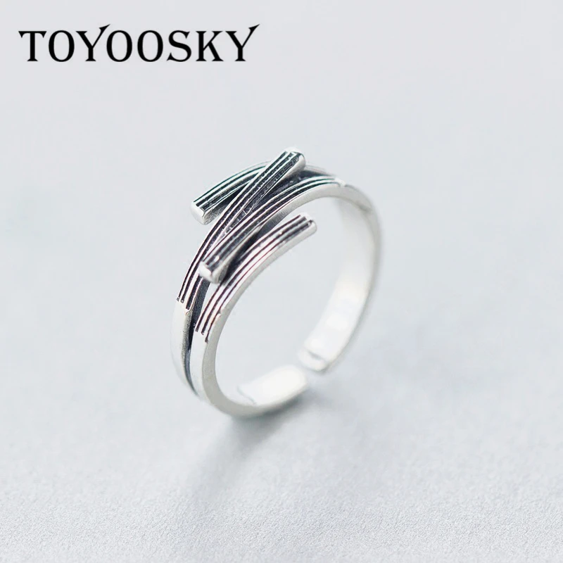 TOYOOSKY Thai Silver Retro Lines Open Ring For Women Fashion Girls Christmas Gifts Sterling-silver-jewelry