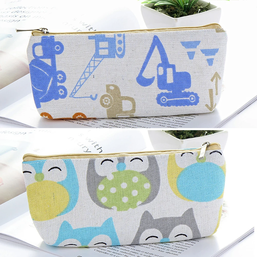 

Owl Cosmetic Stationery Elephant Student School Office Zipper Pen Bag Brush Car Pencil Case Large Capacity Canvas Cartoon