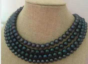 

stunning8-9mm tahitian black green baroque pearl necklace 925silver