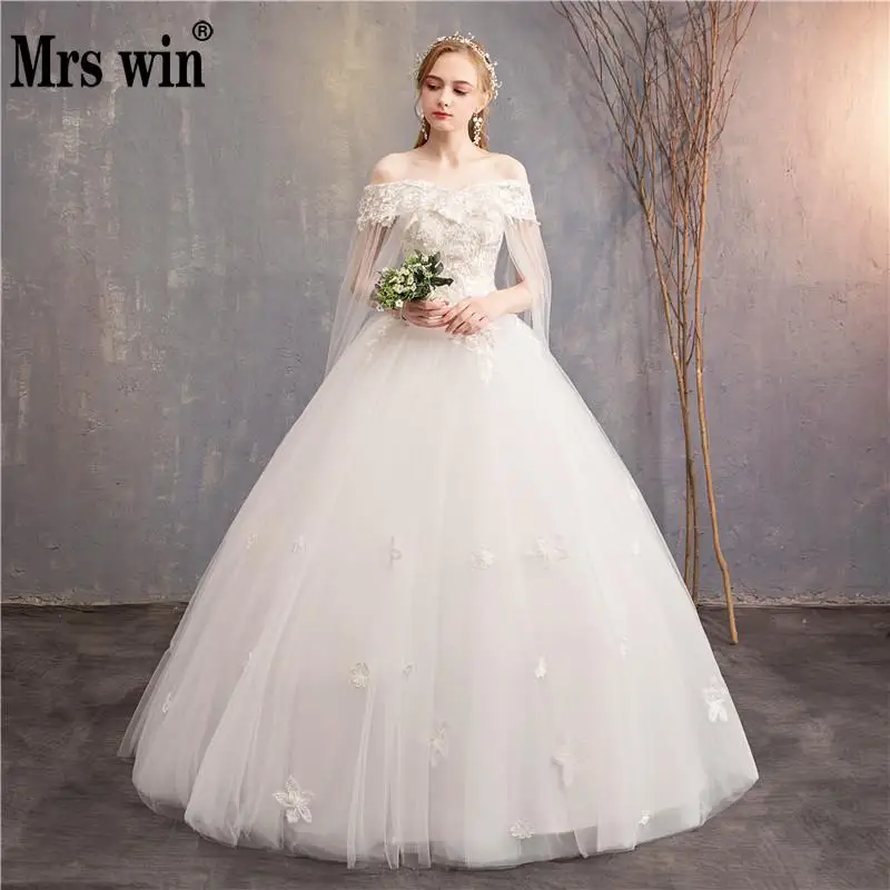 Vestido De Noiva 2018 Новый Mrs Win красочные кружевной вырез лодочкой Secy v-образный вырез принцесса Роскошная свадебная одежда с накидкой Robe De Mariee F