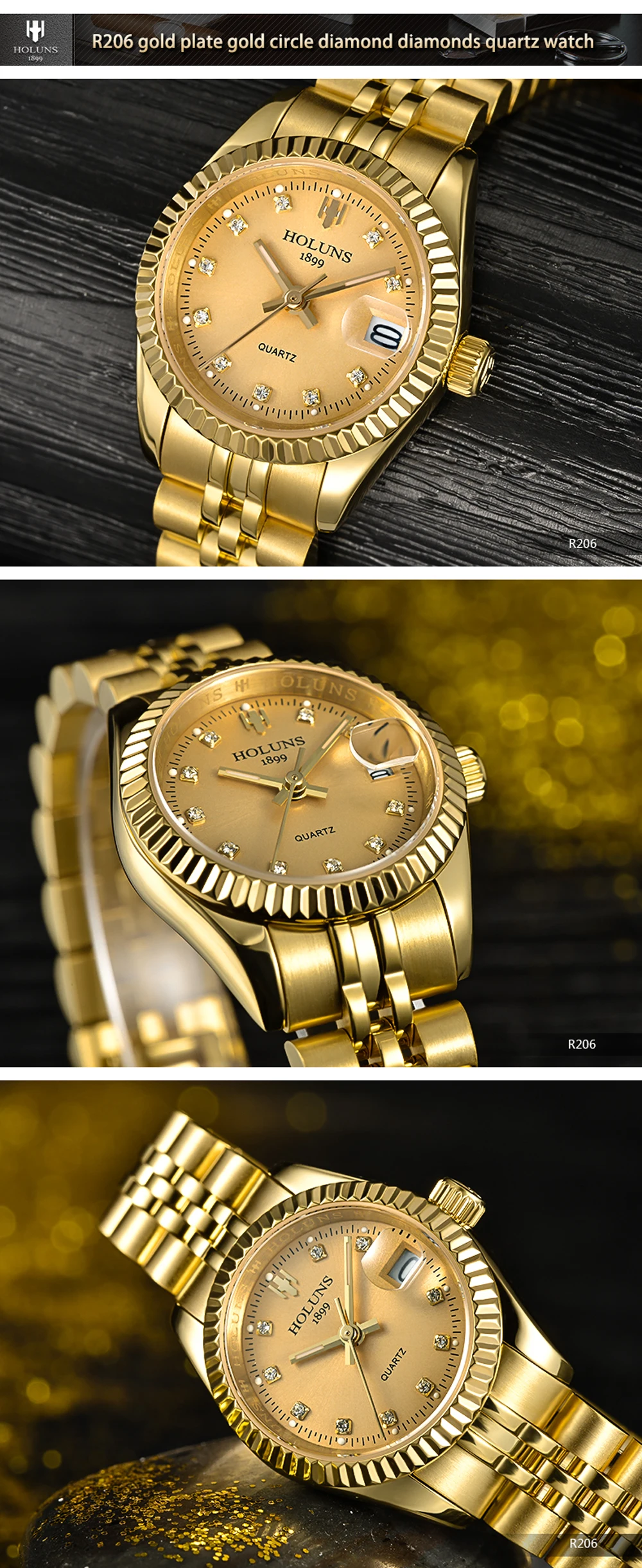 Holuns для женщин часы Дамы бренд роскошные золотые женские часы кварцевые с бриллиантами водостойкие платье Relogio Feminino Best Продавец