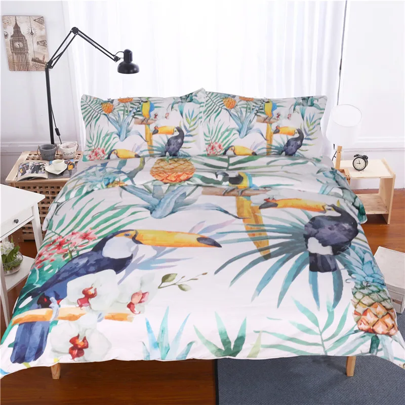 

Tropical Plant Toucan Flower Printed 3D Bedding Set Polyester Adult Duvet Cover with Pillowcase 3 pcs Single Twin Double 80038