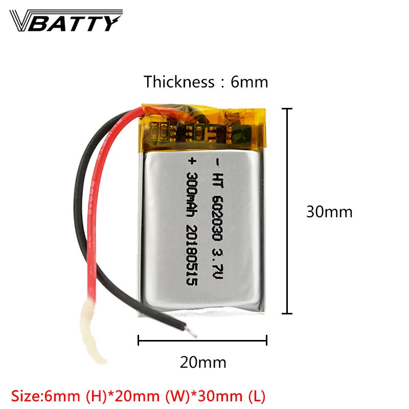 Литий-полимерный/литий-полимерный аккумулятор 602030 300 мАч 3,7 в аккумулятор для цифровых инструментов bluetooth-трубка(1 шт