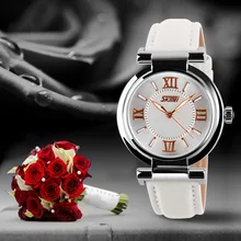 SKMEI Brand Leather Strap Watch Analog Display Women Dress Watch Fashion Casual Quartz Watch Women Wristwatch Reloj Mujer 2016