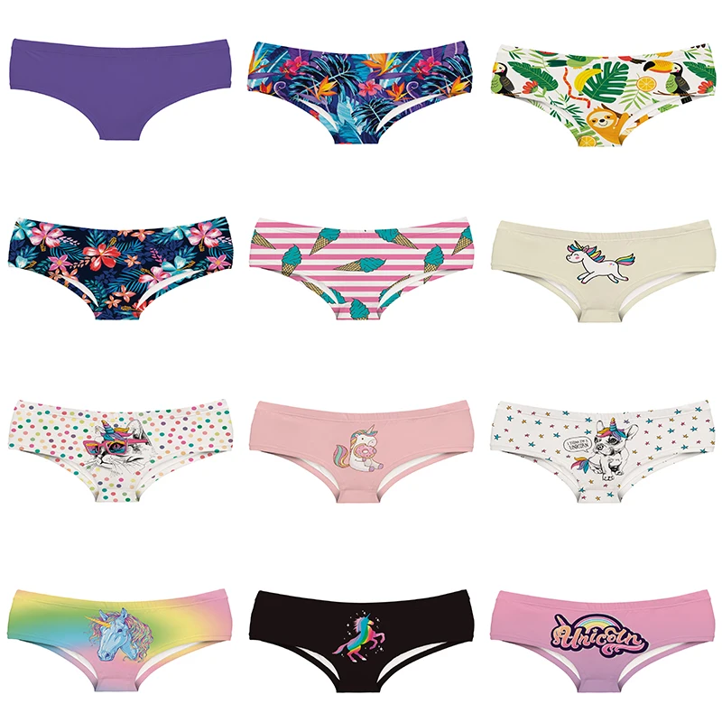 

Tropical Rainforest Flower Pattern Women Panties Turkish Ice-cream Stripe Lady Underwear Wild Animal Unicorn-cat Girl Briefs