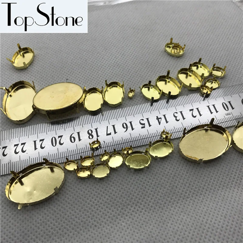 TopStone All Sizes Oval Metal Claw Setting Closed Back 4 holes Brass Color For Fancy Stone Jewelry Beads 4x6mm~20x30mm | Украшения и