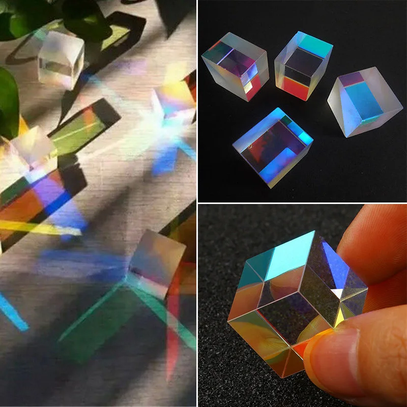 1pc Cube Defective Cross Dichroic Prism RGB Combiner Splitter Glass Decor Ornament