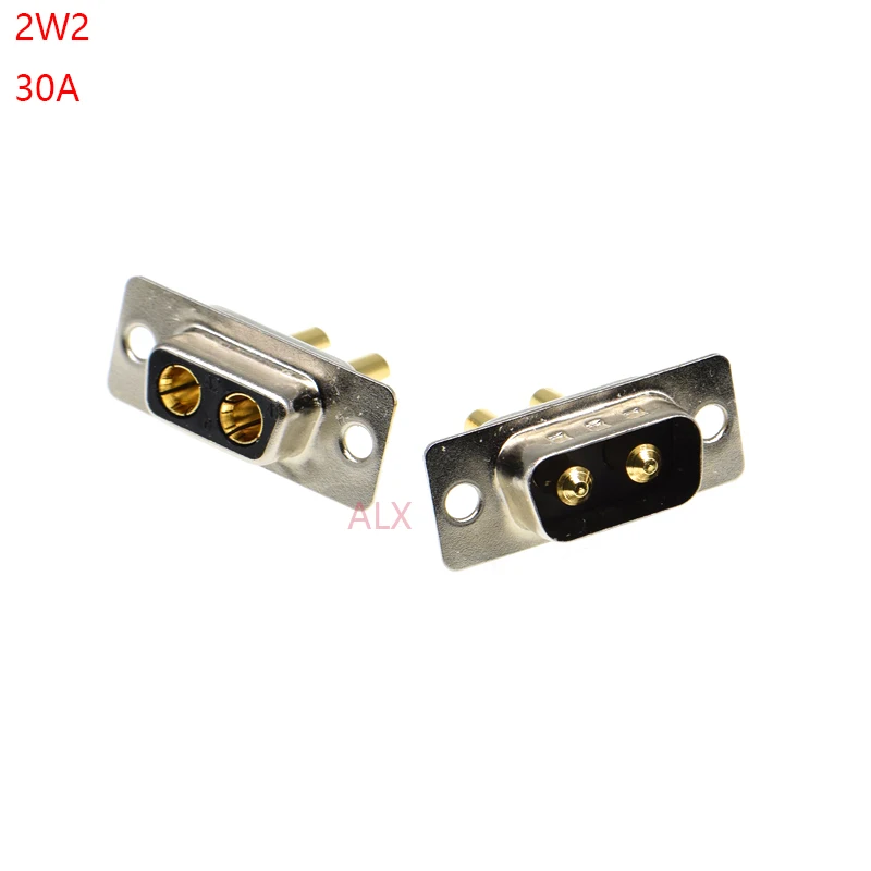 

1PCS 2W2 30A 2 PIN Gold plated MALE FEMALE high current CONNECTOR D-SUB adapter solder type 2pin plug socket Welding high power
