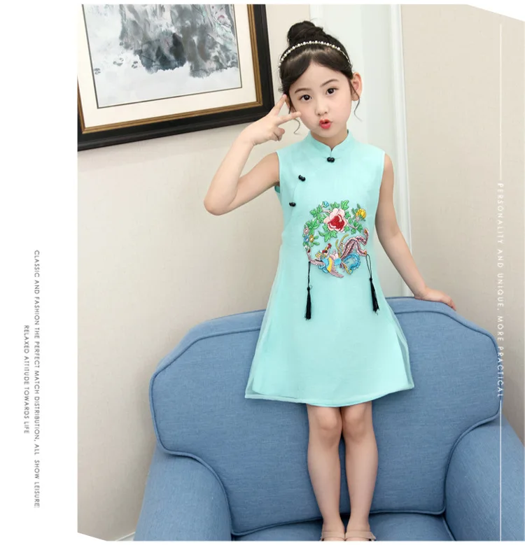 Kids Baby Girls Dress Chinese Qipao Ball Gown Tang suit Retro Cheongsam Embroidery Children's Party Wedding performance dress Clothes  (26)