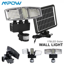 Mpow 178 LED Solar Wall Light 3 Heads Solar Waterproof Motion Sensor Light Super Bright Garden Security Outdoor LED Flood Light
