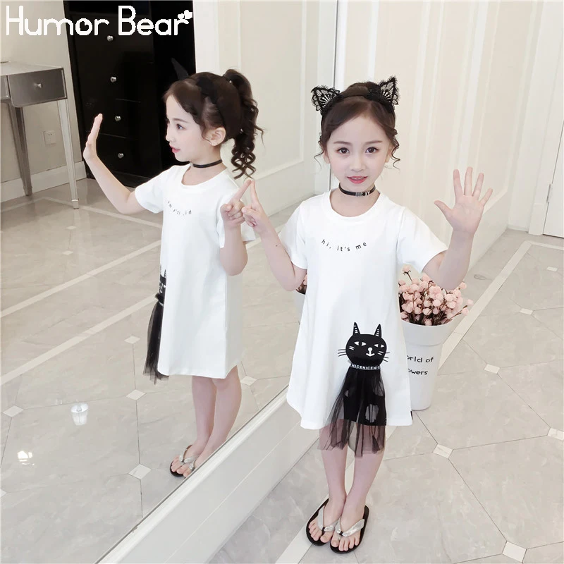 Humor Bear/ г. Новое летнее Сетчатое платье принцессы для девочек вечерние платья модное платье с животными детская одежда для крупных девочек От 4 до 13 лет