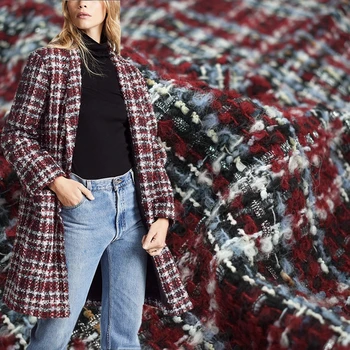 

Liquor heart red ripstop soft yarn-dyed Loops wool tweed fabric for coat telas por metros tissu au metre tecido tela tissus DIY