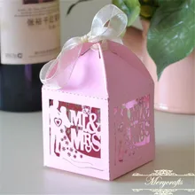 Г-н& миссис уникальный дизайнерская вырезанная лазером индивидуальные имена свадебные сувенирные коробки с свободная лента